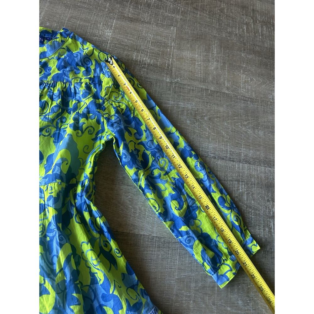 Ro’s Garden Floral Tiered Mini Dress Womens S Blue Green Boho Resort Button - Picture 10 of 14